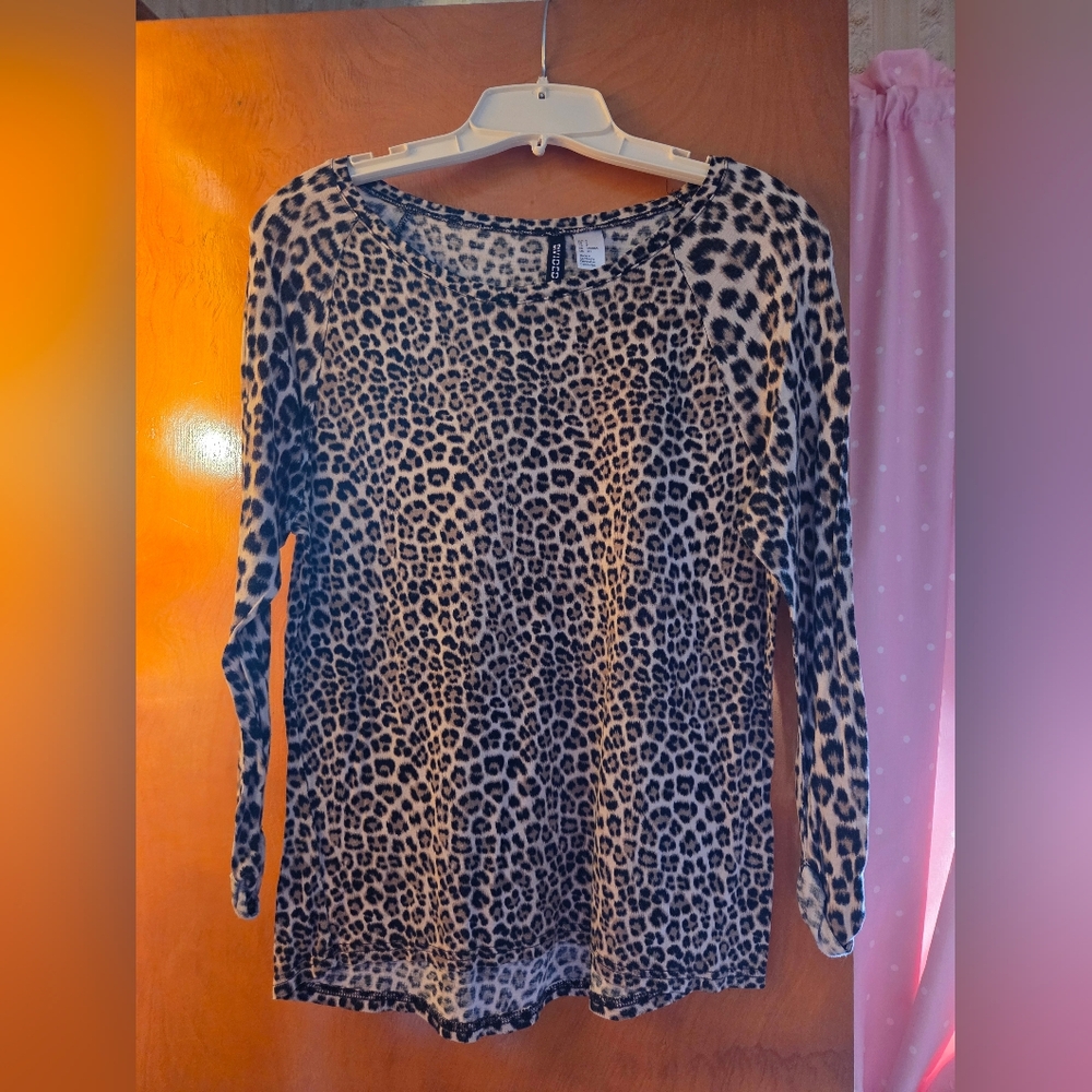Divided Leopard Print Long Sleeve Top - Black and Tan